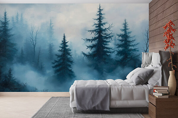 Foggy forest with trees Foggy forest with trees
