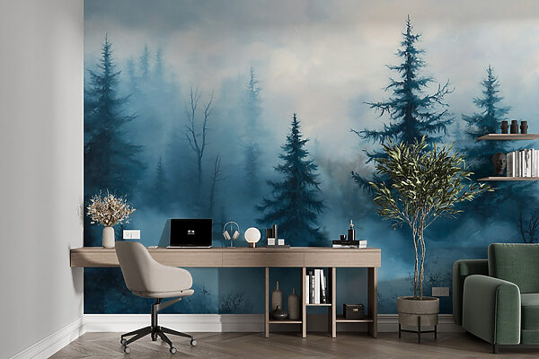 Foggy forest with trees Foggy forest with trees