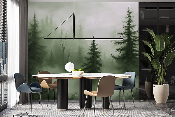 Foggy forest with trees Foggy forest with trees