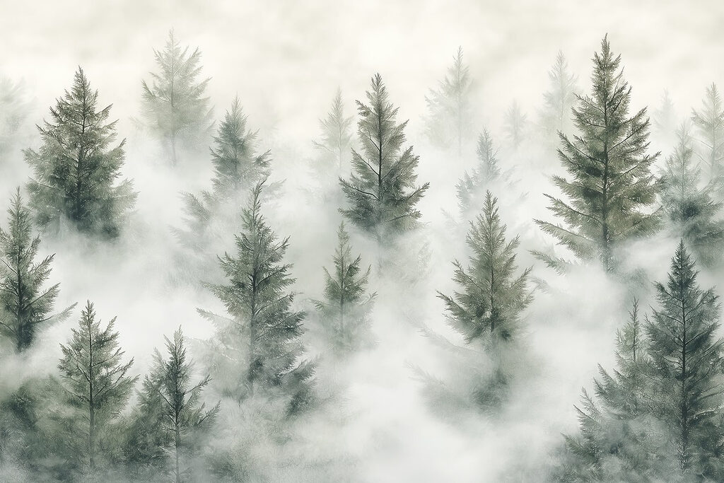 Group of trees with fog Group of trees with fog