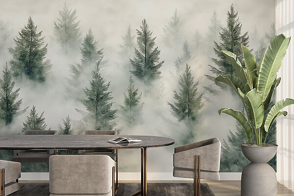 Group of trees with fog Group of trees with fog