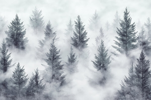 Group of trees in the fog Group of trees in the fog