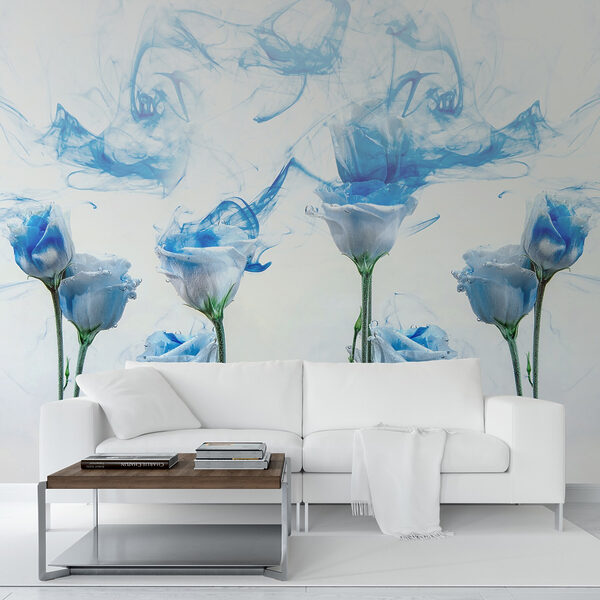 Group of flowers with blue ink in water Group of flowers with blue ink in water