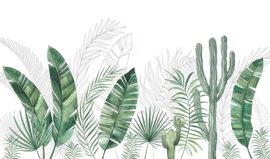 Group of green leaves and cactuses Group of green leaves and cactuses