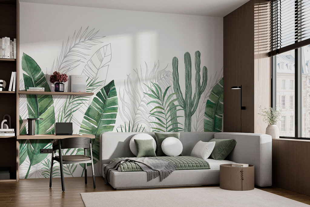 Group of green leaves and cactuses Group of green leaves and cactuses