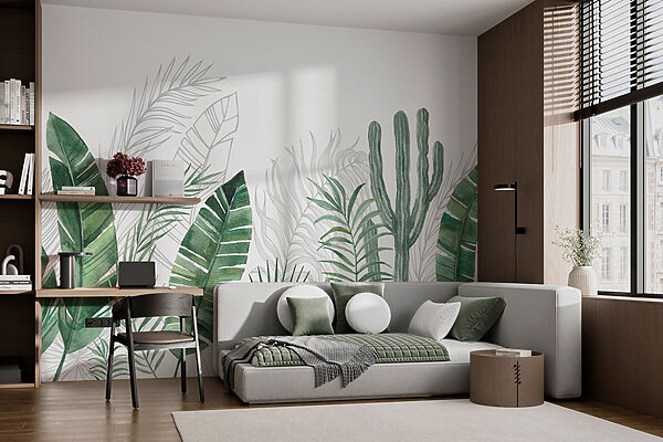 Group of green leaves and cactuses Group of green leaves and cactuses