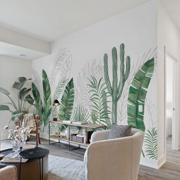 Group of green leaves and cactuses Group of green leaves and cactuses