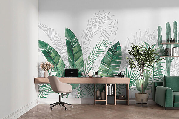 Group of green leaves and cactuses Group of green leaves and cactuses