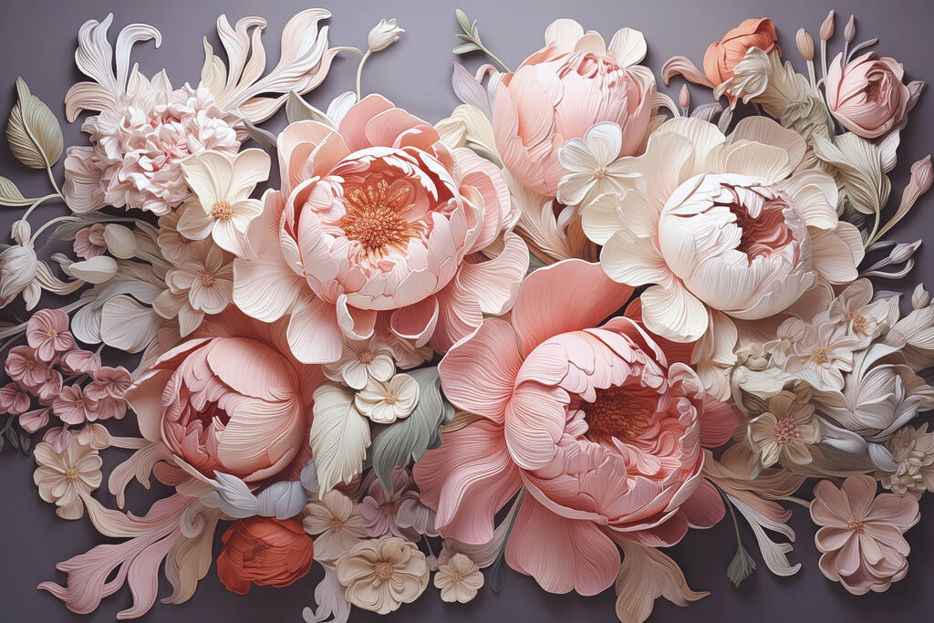 Group of flowers on a gray background Group of flowers on a gray background
