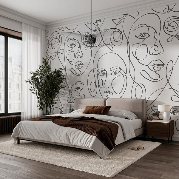 Pattern of faces drawn with black lines Pattern of faces drawn with black lines