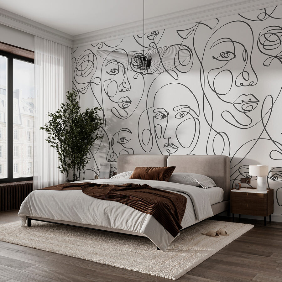 Pattern of faces drawn with black lines Pattern of faces drawn with black lines