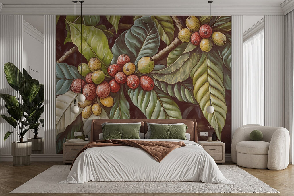 Lush leaves with vibrant fruit clusters Lush leaves with vibrant fruit clusters
