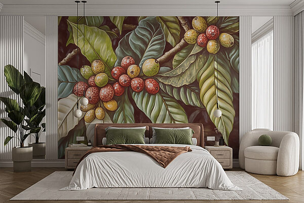 Lush leaves with vibrant fruit clusters Lush leaves with vibrant fruit clusters