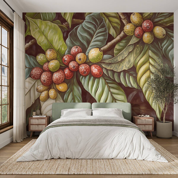 Lush leaves with vibrant fruit clusters Lush leaves with vibrant fruit clusters
