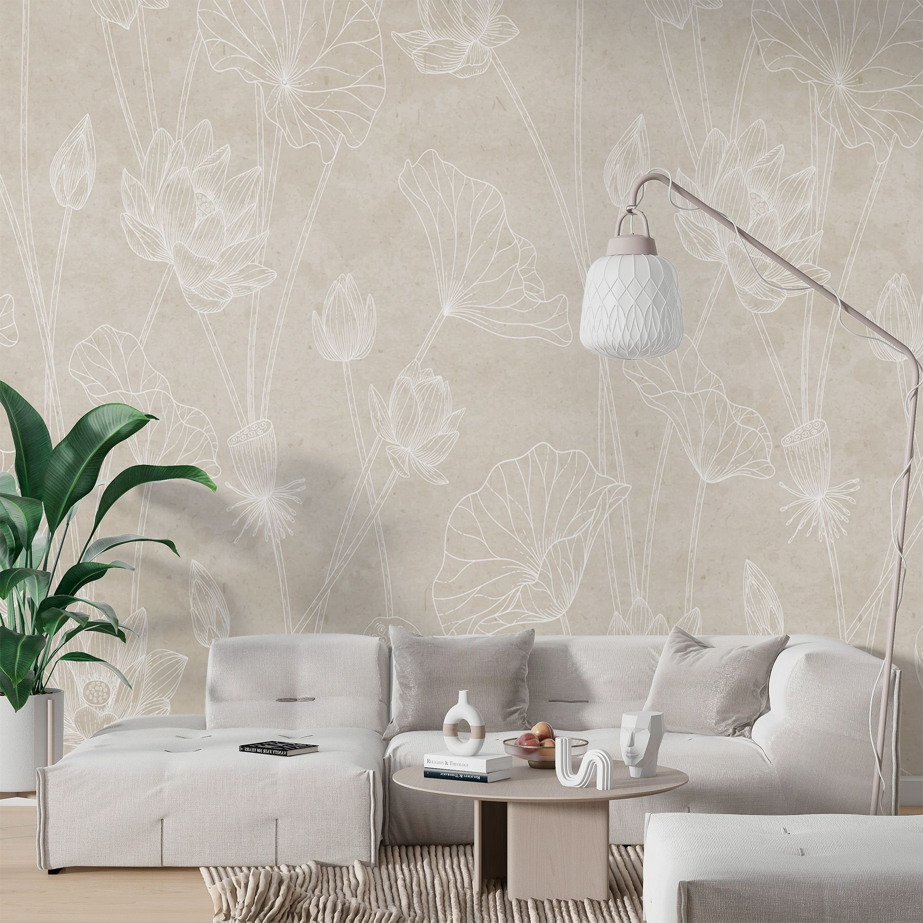 White line drawing of flowers