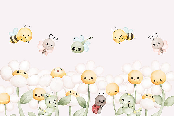Group of cartoon bugs and flowers Group of cartoon bugs and flowers