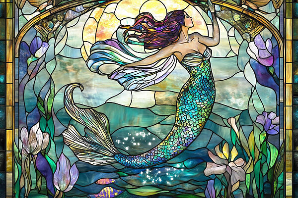 Stained glass window with a mermaid Stained glass window with a mermaid
