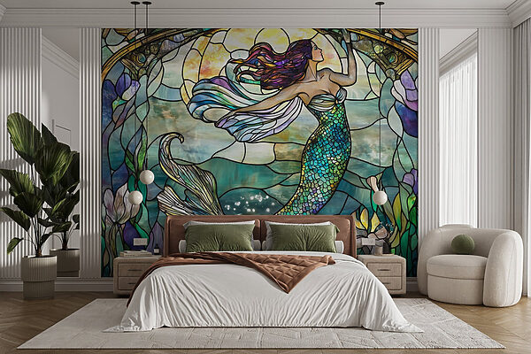 Stained glass window with a mermaid Stained glass window with a mermaid