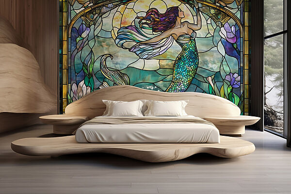 Stained glass window with a mermaid Stained glass window with a mermaid