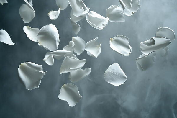 White petals falling in the air White petals falling in the air