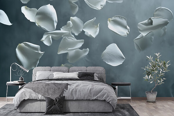 White petals falling in the air White petals falling in the air