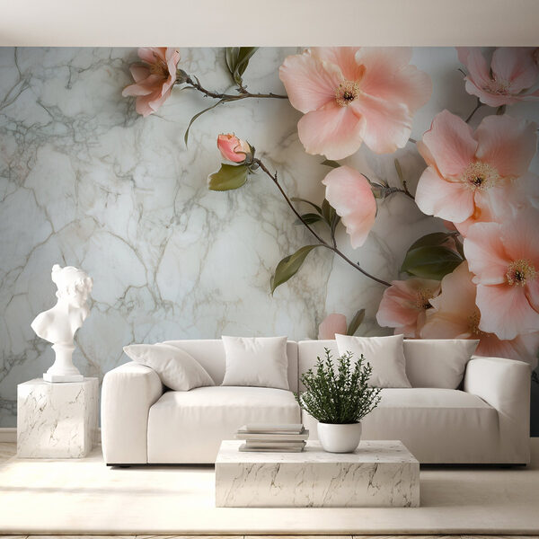 Group of pink flowers on a marble surface Group of pink flowers on a marble surface