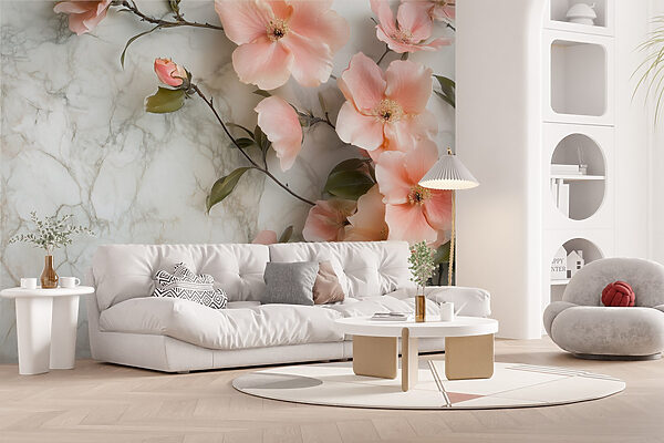 Group of pink flowers on a marble surface Group of pink flowers on a marble surface
