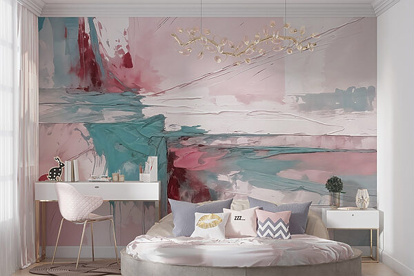 Painting of a pink and blue color Painting of a pink and blue color