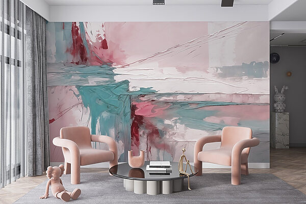 Painting of a pink and blue color Painting of a pink and blue color