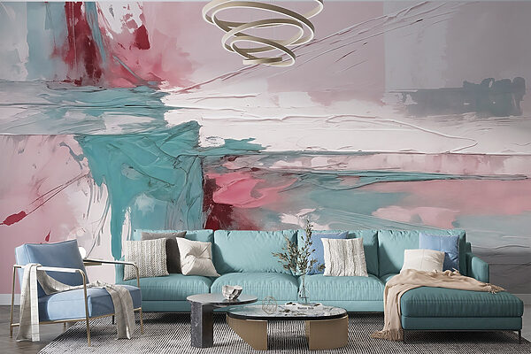 Painting of a pink and blue color Painting of a pink and blue color