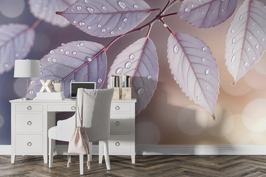 Delicate leaves with dewdrops resting Delicate leaves with dewdrops resting