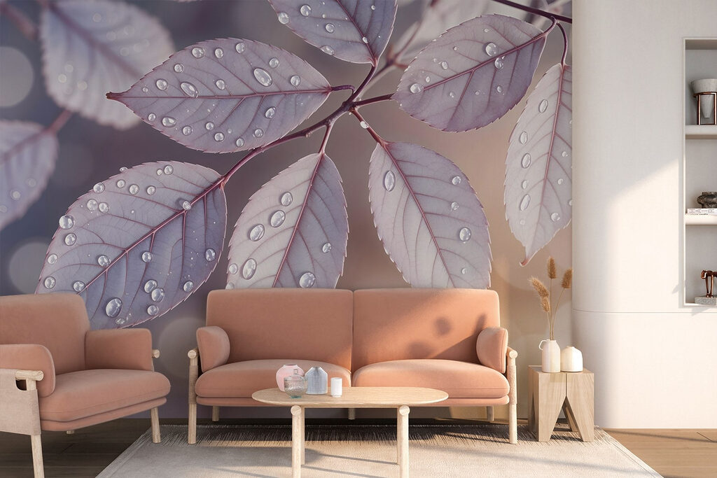 Delicate leaves with dewdrops resting Delicate leaves with dewdrops resting