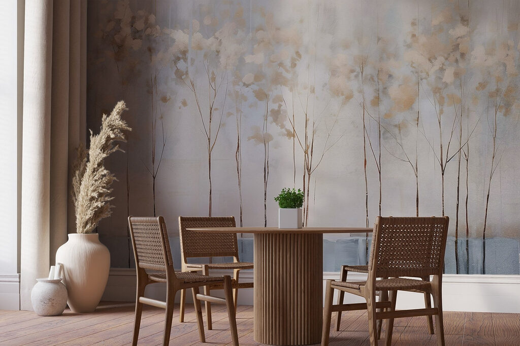 Painting of trees in a row Painting of trees in a row