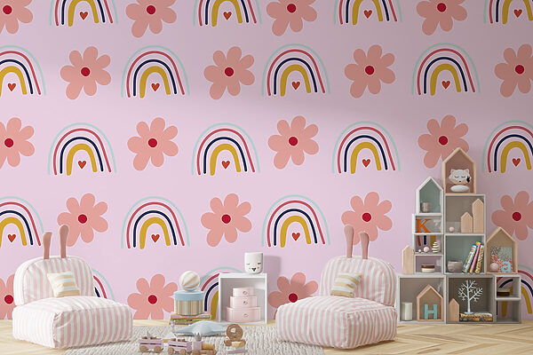 Pattern of flowers and rainbows Pattern of flowers and rainbows