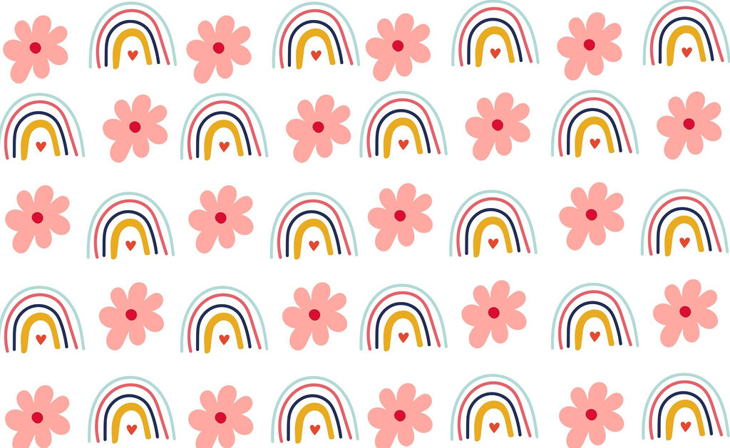 Pattern of flowers and rainbows