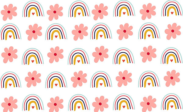 Pattern of flowers and rainbows