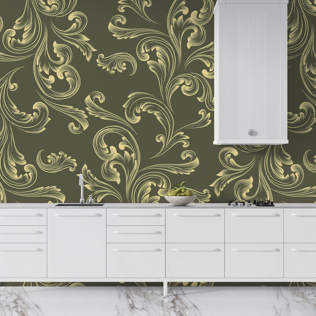Pattern of swirls on a green background