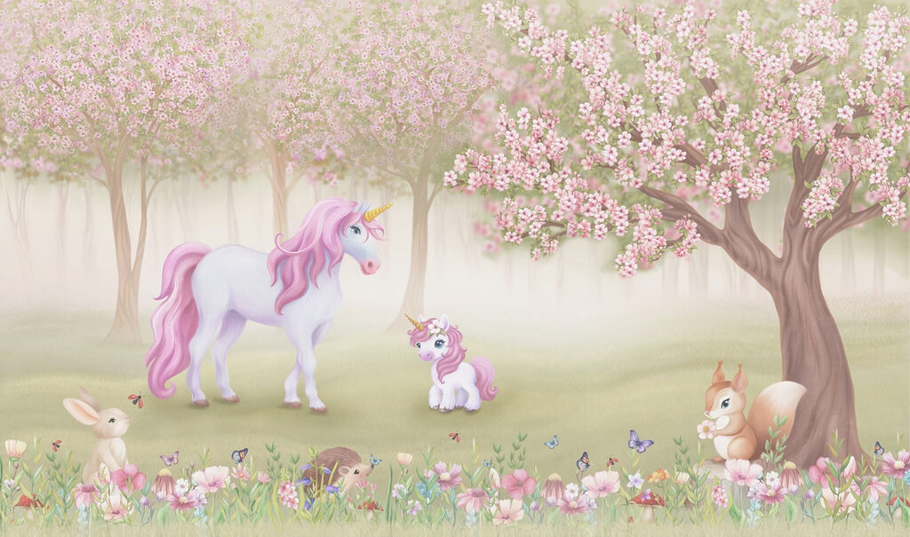 Unicorn and a squirrel in a forest Unicorn and a squirrel in a forest