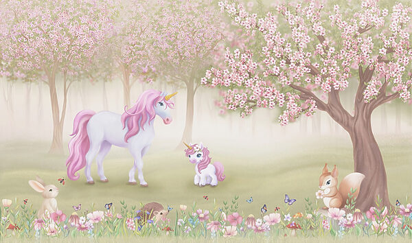 Unicorn and a squirrel in a forest Unicorn and a squirrel in a forest