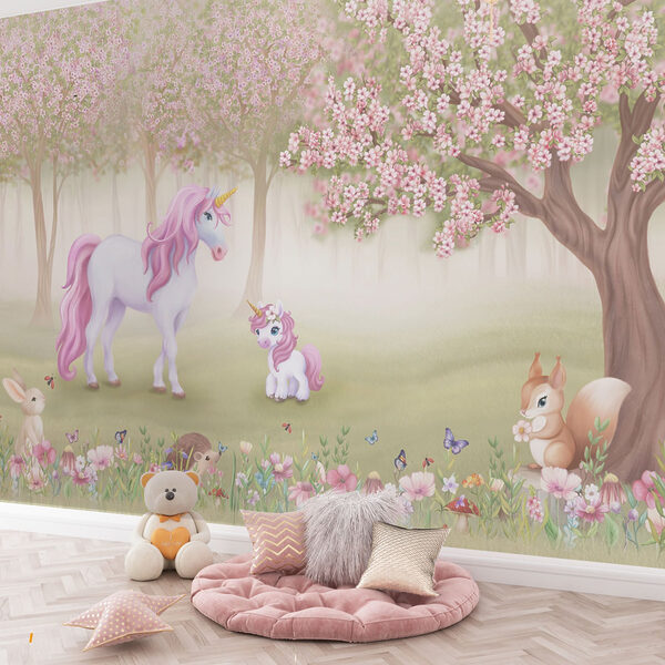 Unicorn and a squirrel in a forest Unicorn and a squirrel in a forest