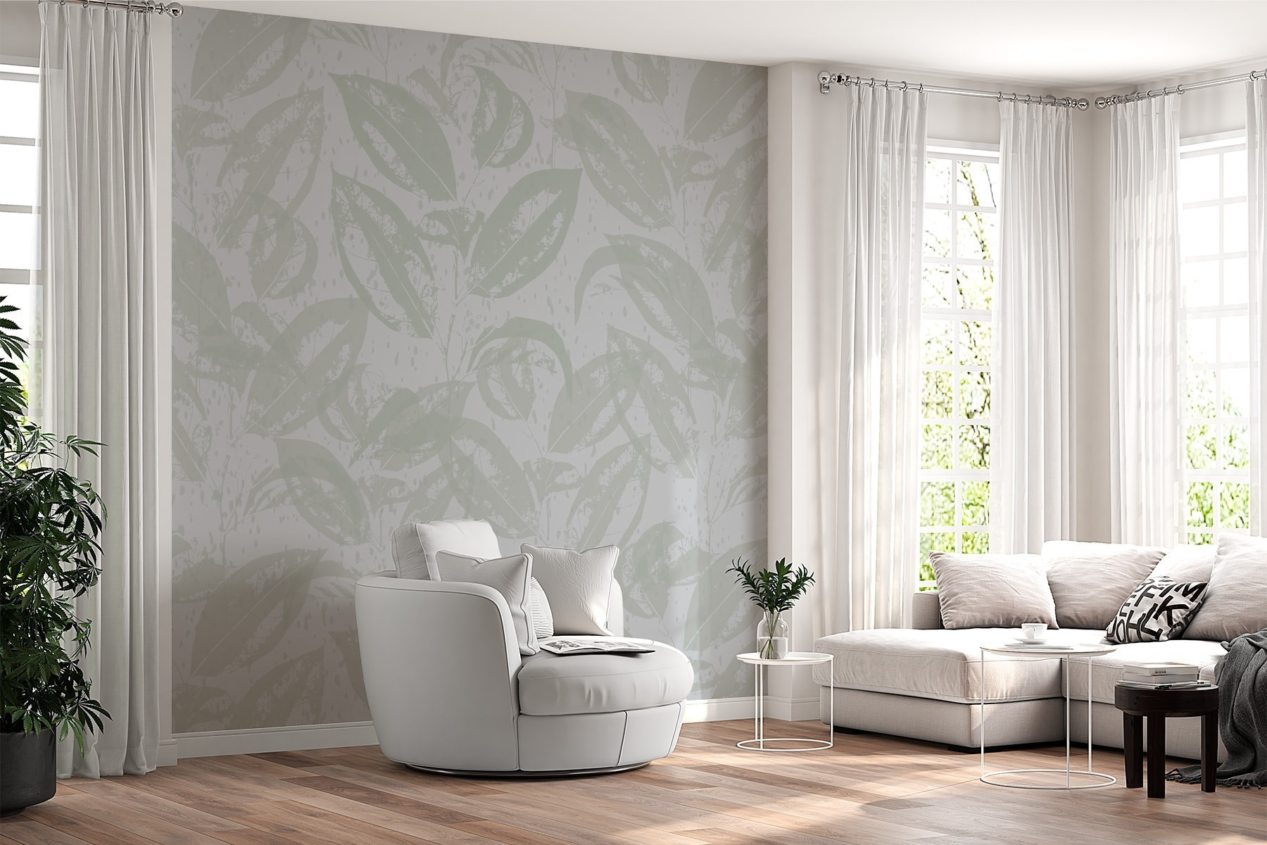 Pattern of leaves on a white background