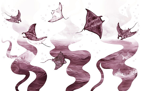 Group of stingrays flying in the air Group of stingrays flying in the air