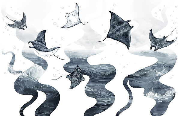 Group of stingrays in the water Group of stingrays in the water