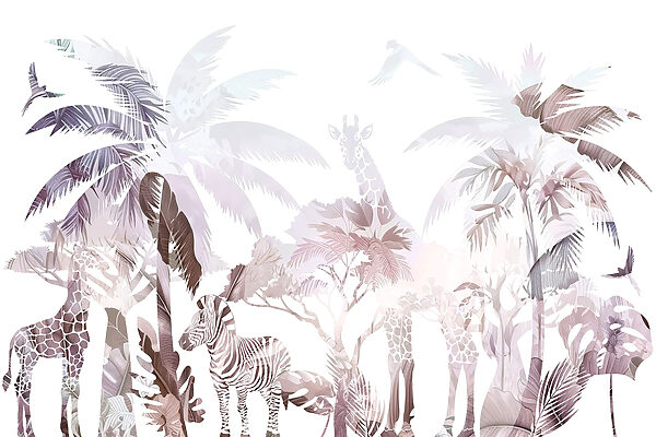 Zebras and giraffes in a forest Zebras and giraffes in a forest