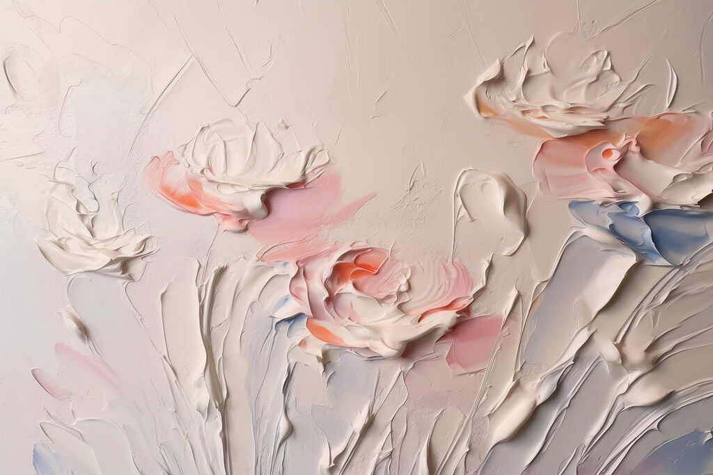 Painting of flowers with white and pink paint Painting of flowers with white and pink paint