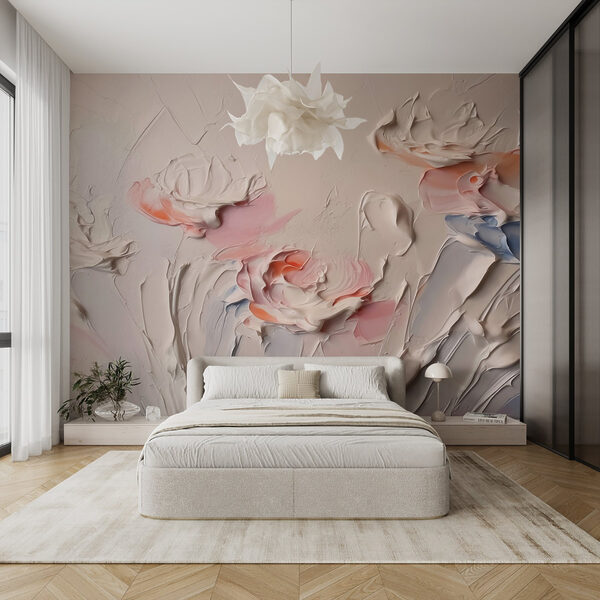 Painting of flowers with white and pink paint Painting of flowers with white and pink paint