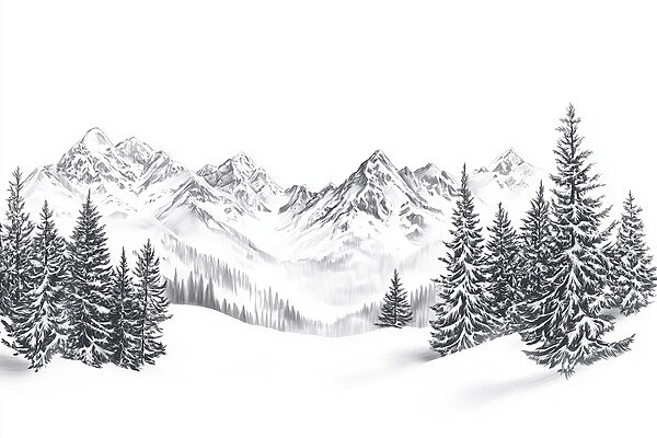 Drawing of a snowy mountain range