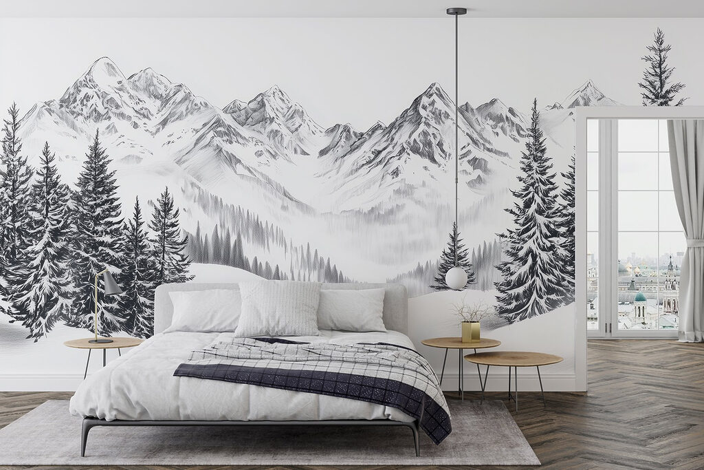 Drawing of a snowy mountain range