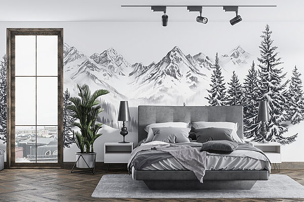 Drawing of a snowy mountain range