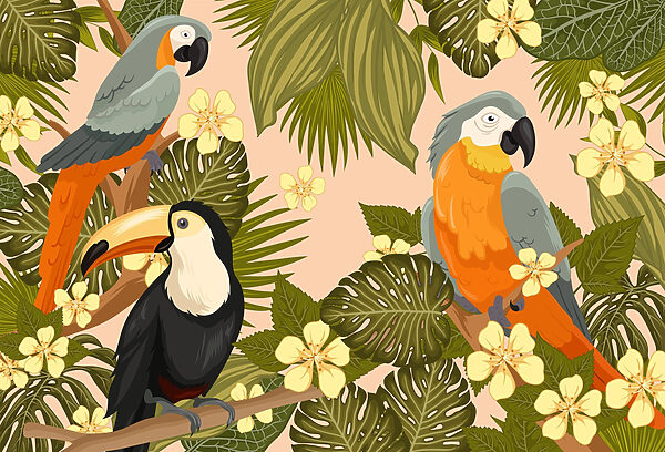 Group of birds on a tree branch Group of birds on a tree branch